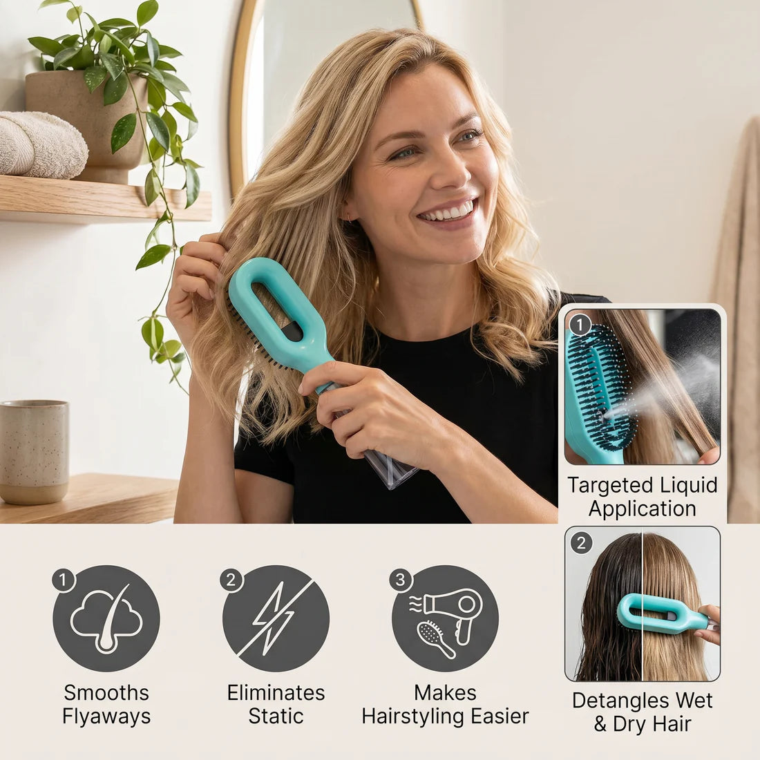 Anti-Frizz Spray Hair Brush – Smooths Flyaways and Makes Hairstyling Easier