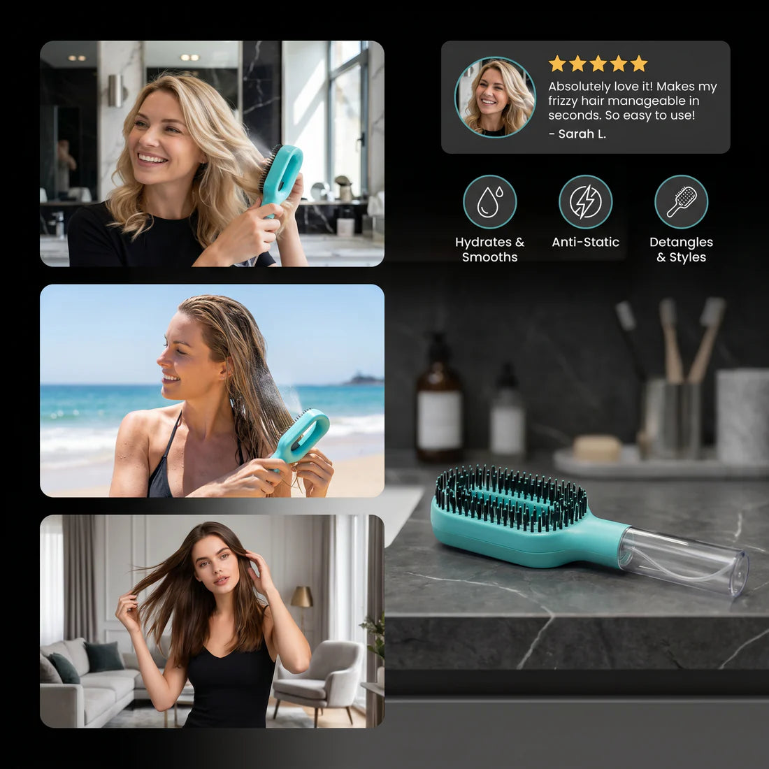 Anti-Frizz Spray Hair Brush – Smooths Flyaways and Makes Hairstyling Easier