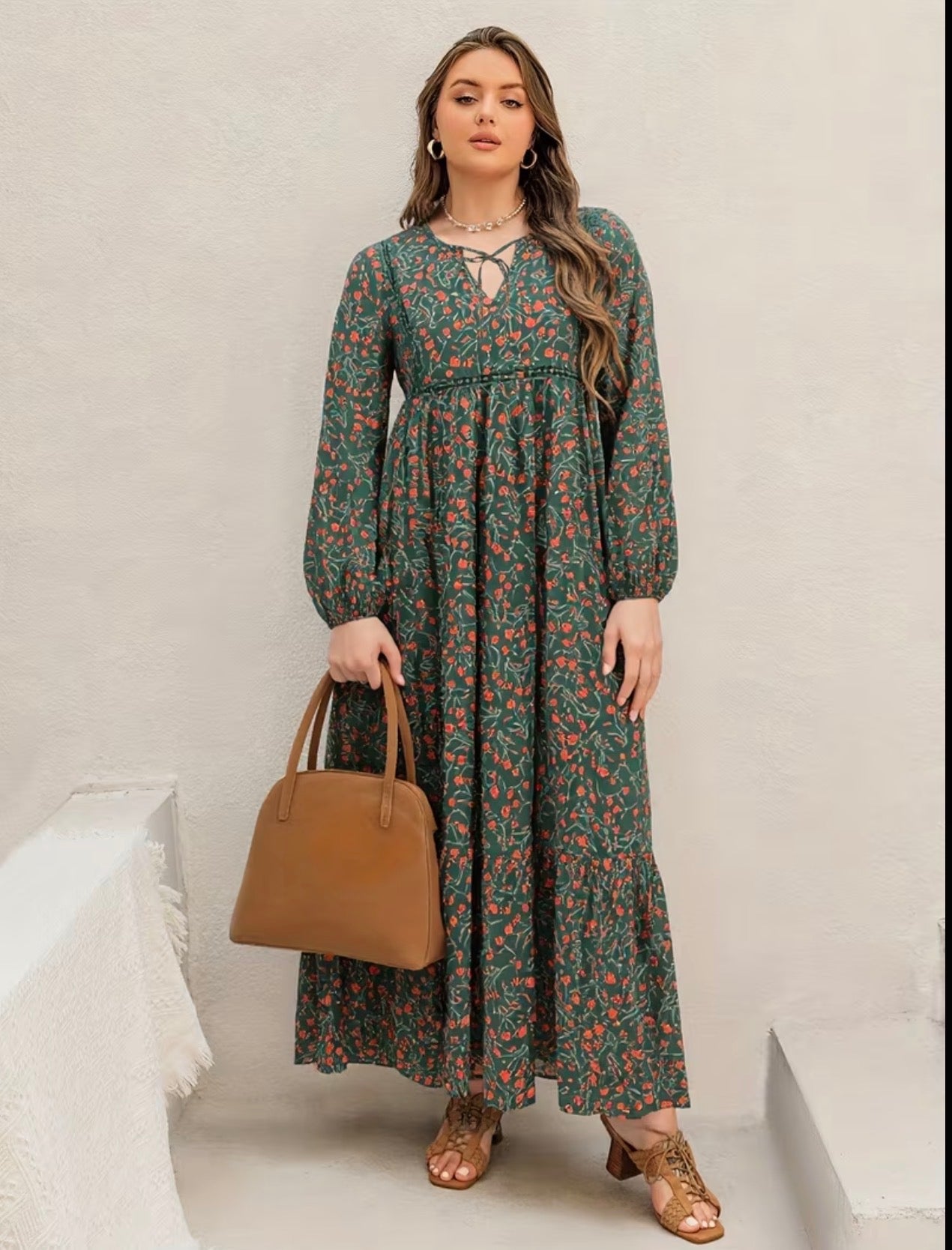 Robe Maxi Fleurie à Manches Longues