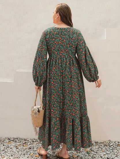 Robe Maxi Fleurie à Manches Longues