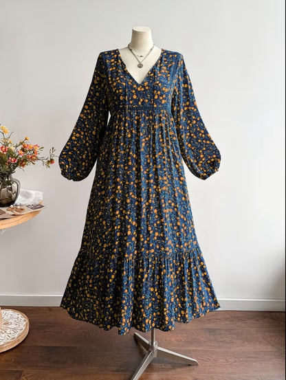 Robe Maxi Fleurie à Manches Longues
