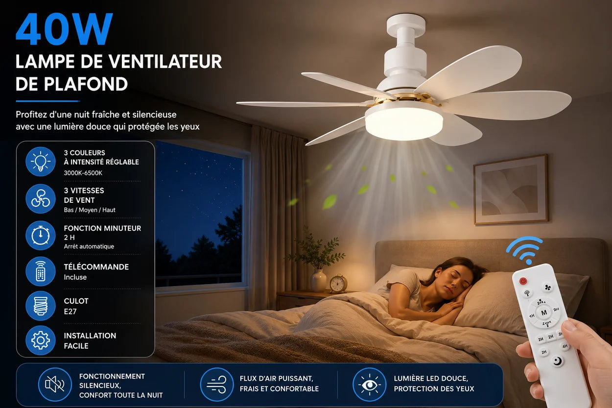 Package contents: fan unit, remote control, instruction manual