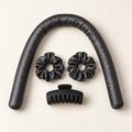 Kit boucles sans chaleur en satin anthracite : boudin, deux chouchous et pince