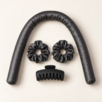 Kit boucles sans chaleur en satin anthracite : boudin, deux chouchous et pince